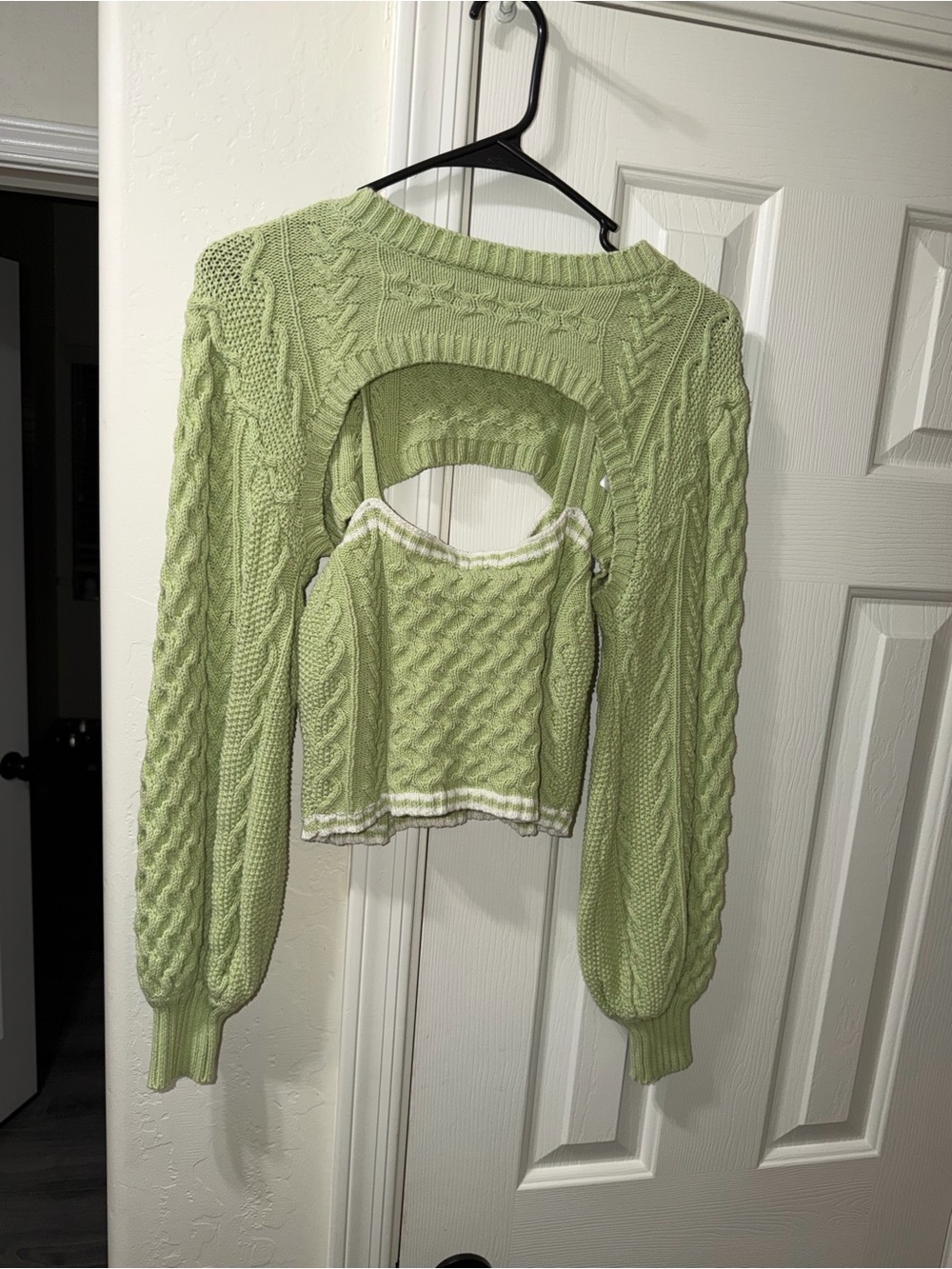 Fashion Nova Light Sage Green Cable Knit Two-Piece Sweater and Camisole Set